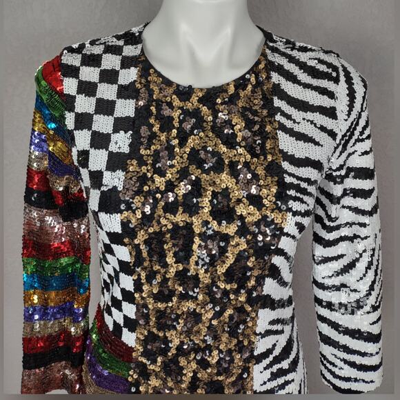 ALICE + OLIVIA Jae Multicolored Sequin Dress Size 10 FLAWED - Picture 10 of 15
